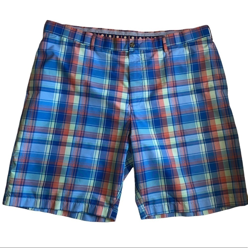 BH Golf Shorts men’s Blue Orange and Green Plaid - Picture 1 of 7